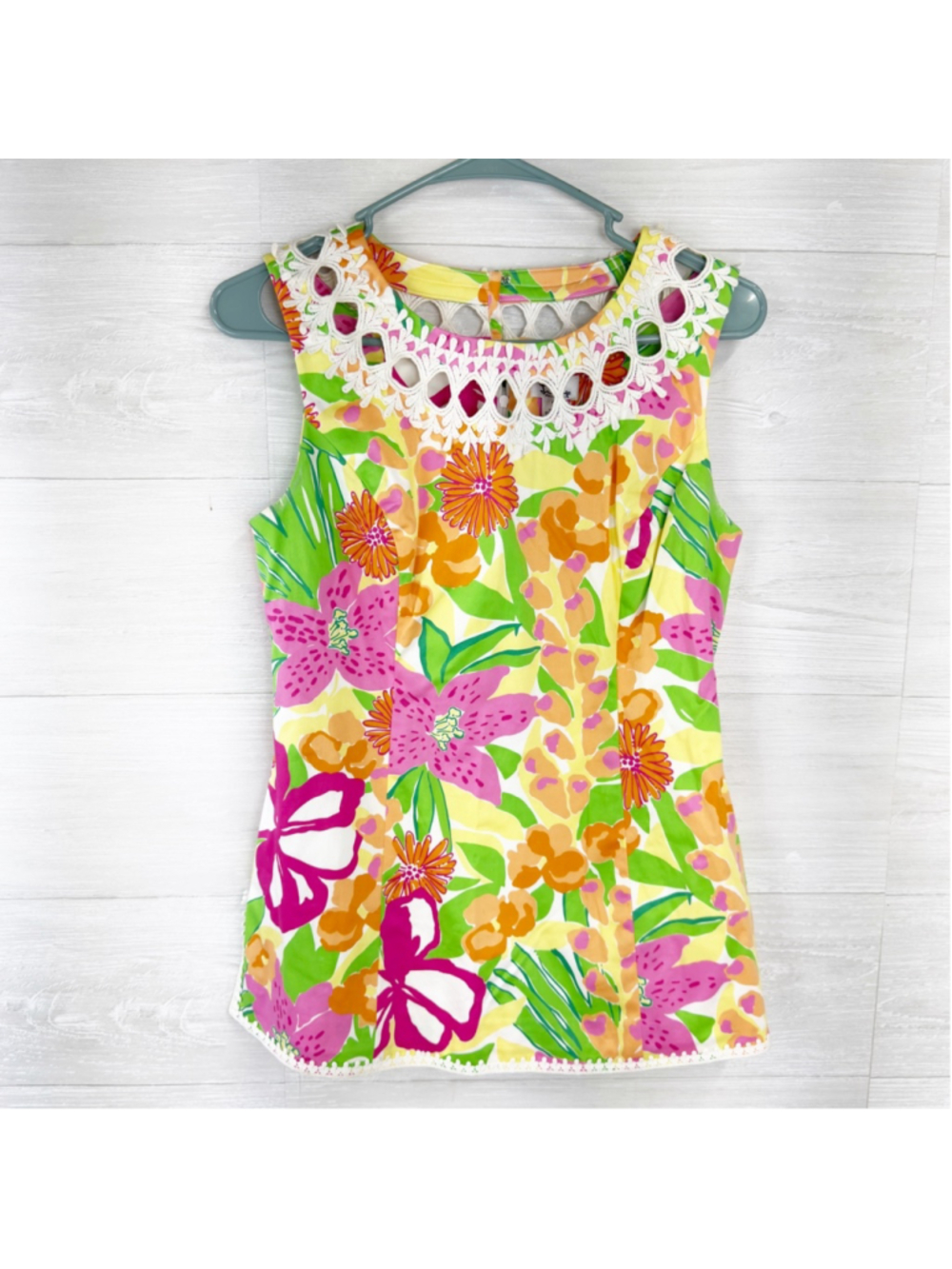 Lilly Pulitzer Vintage Lace Collar Floral Sleeveless Top 4
